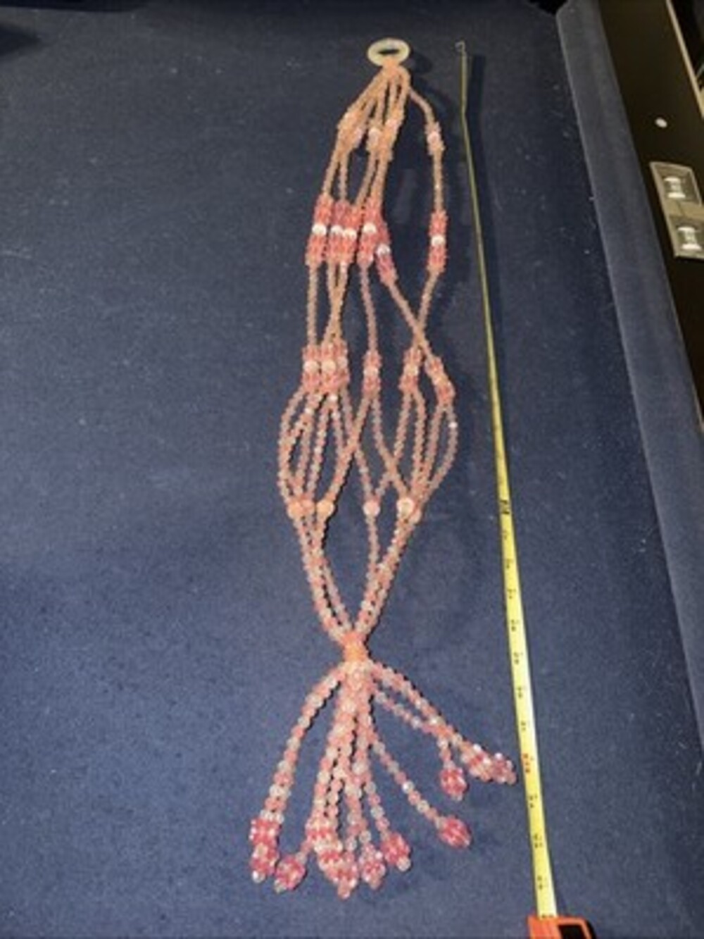 Vintage Beaded Abstract Plant Hanger; EVC, 35” Long